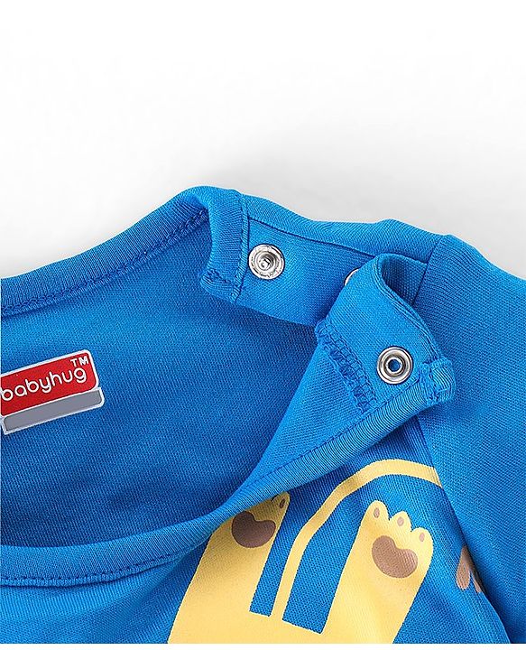 Babyhug 100% Cotton Knit Full Sleeves Onesie Lion Print - Blue