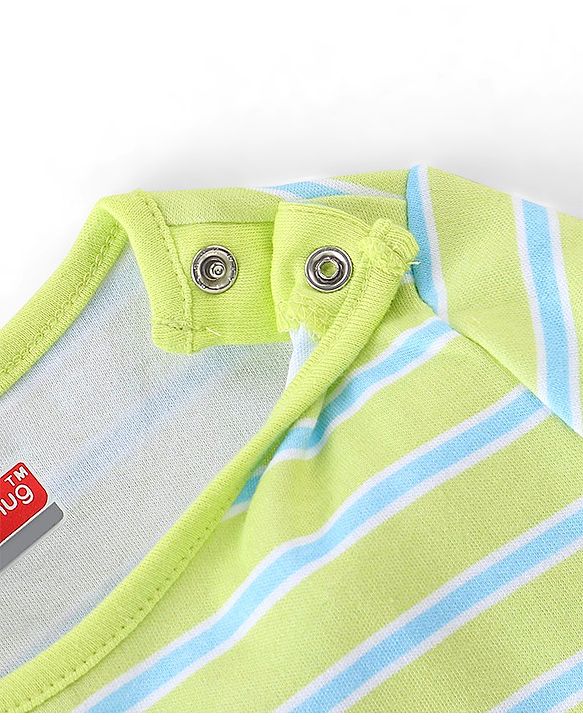 Babyhug 100% Cotton Knit Full Sleeves Striped Onesie Lion Print - Green