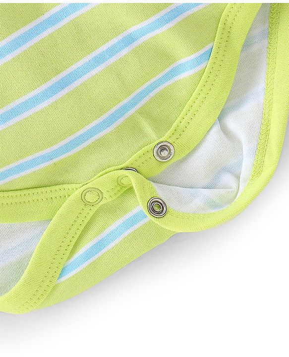 Babyhug 100% Cotton Knit Full Sleeves Striped Onesie Lion Print - Green