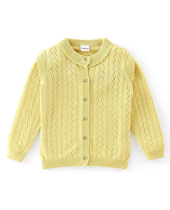 Babyhug Full Sleeves Designed Front Open Sweater - Yellow