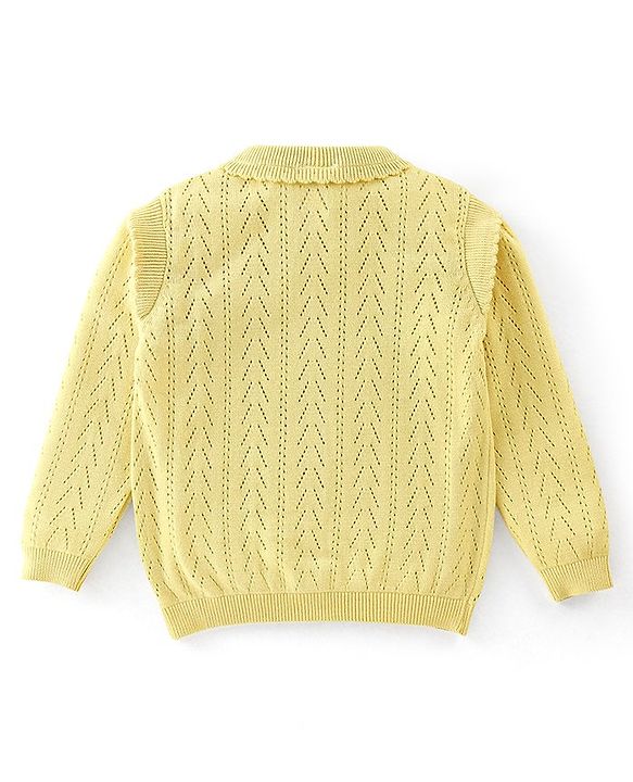 Babyhug Full Sleeves Designed Front Open Sweater - Yellow