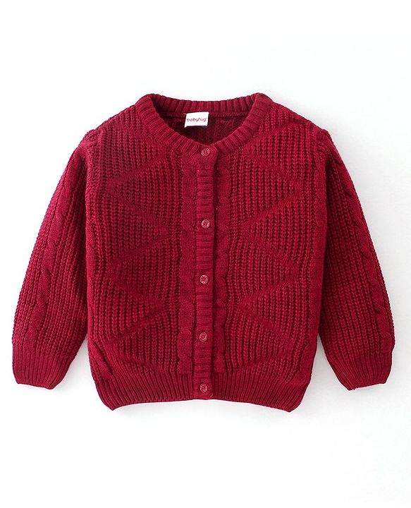 Babyhug Full Sleeves Front Open Sweater - Wine