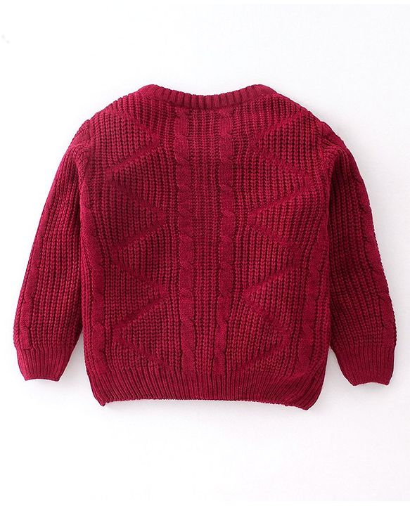 Babyhug Full Sleeves Front Open Sweater - Wine