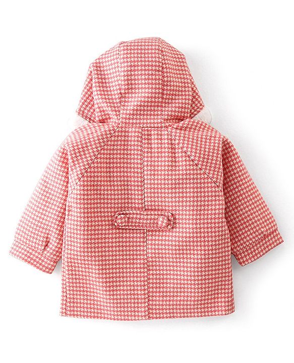 Babyhug Woven Full Sleeves Hooded Jacket Checkered - Red & White