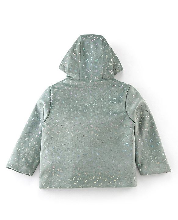 Babyhug Woven Full Sleeves Hooded  Jacket Heart Design  - Aqua