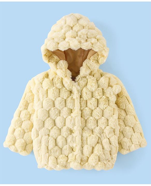 Babyhug Woven Full Sleeves Hooded Jacket with Cable Knit Design - Yellow