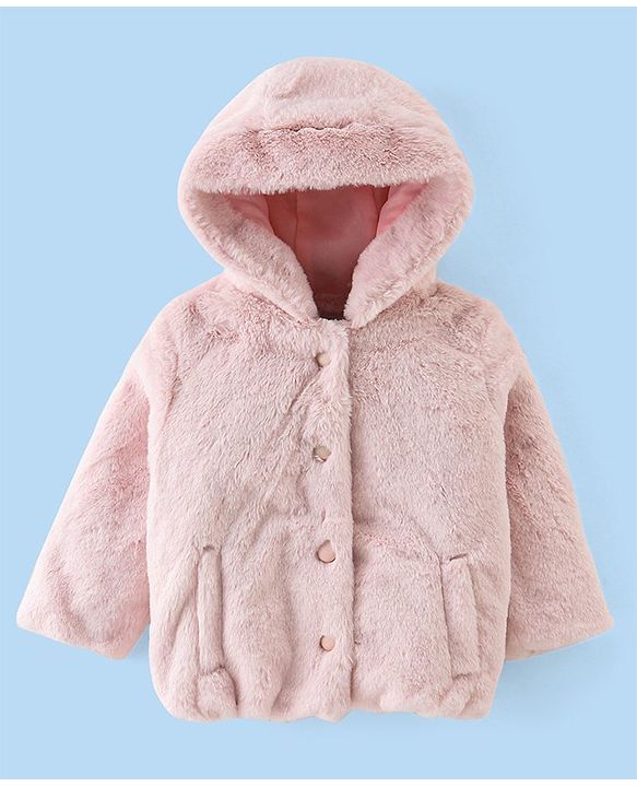 Babyhug Woven Full Sleeves Hooded Jacket with Side Pockets - Pink
