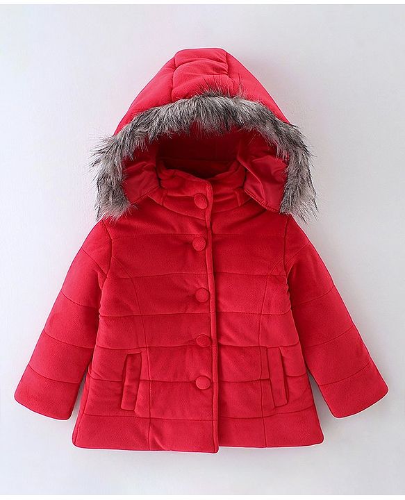Babyhug Full Sleeves Hooded Quilted Jacket - Red