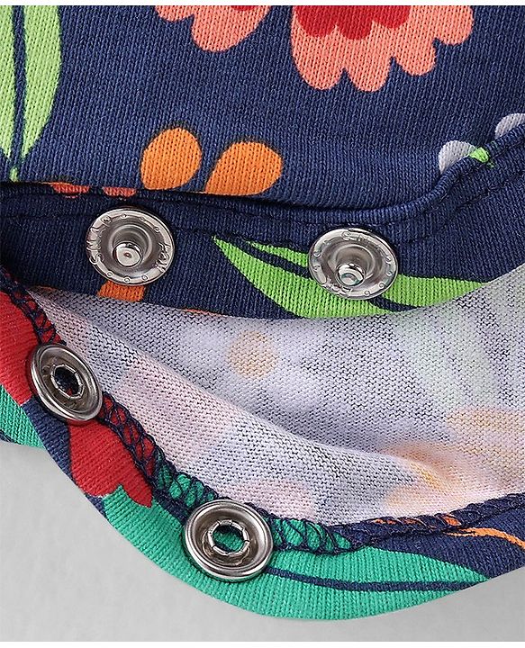 Babyhug 100% Cotton Knit Full Sleeves Floral Printed Frock Style Onesie  - Multicolour