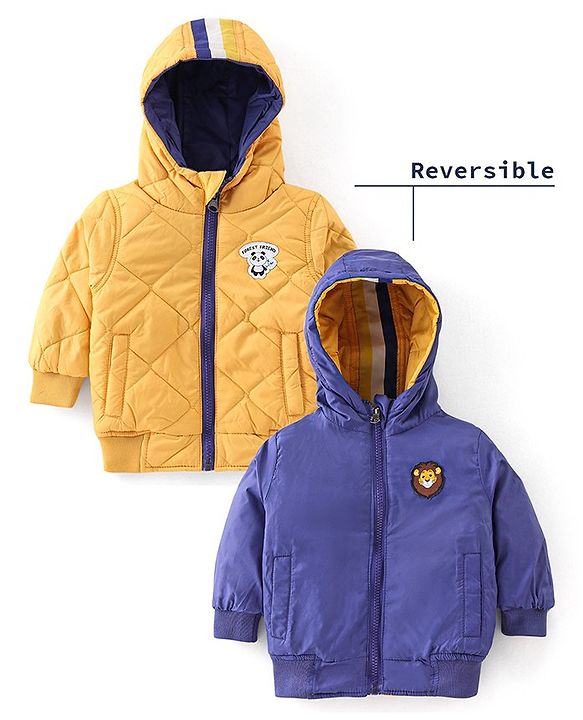 Babyhug Full Sleeves Reversible Solid Colour Hooded Jacket - Yellow