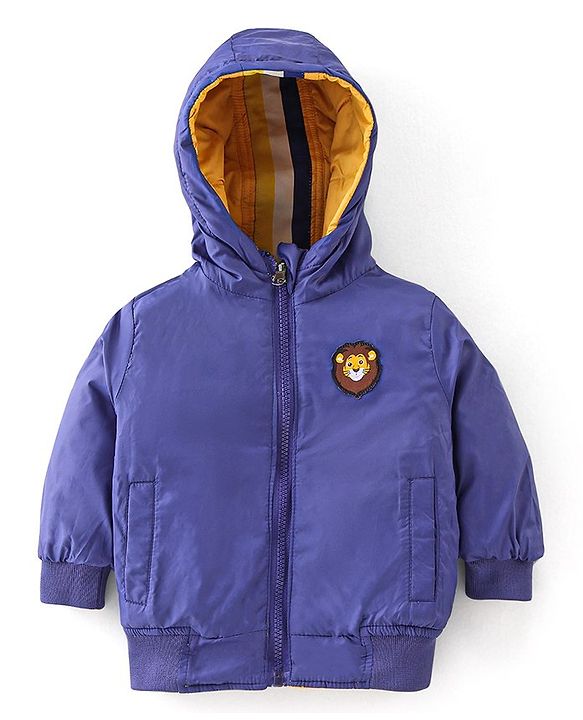Babyhug Full Sleeves Reversible Solid Colour Hooded Jacket - Yellow
