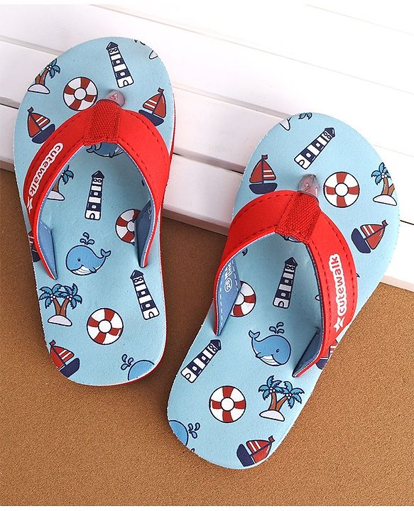 Cute Walk by Babyhug Slip On Flip Flop with Whale Print - Red & Blue