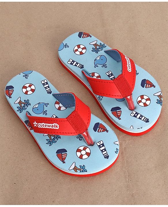 Cute Walk by Babyhug Slip On Flip Flop with Whale Print - Red & Blue