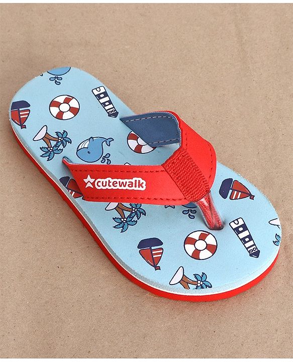 Cute Walk by Babyhug Slip On Flip Flop with Whale Print - Red & Blue