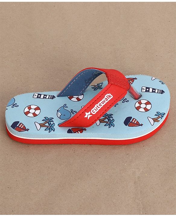 Cute Walk by Babyhug Slip On Flip Flop with Whale Print - Red & Blue
