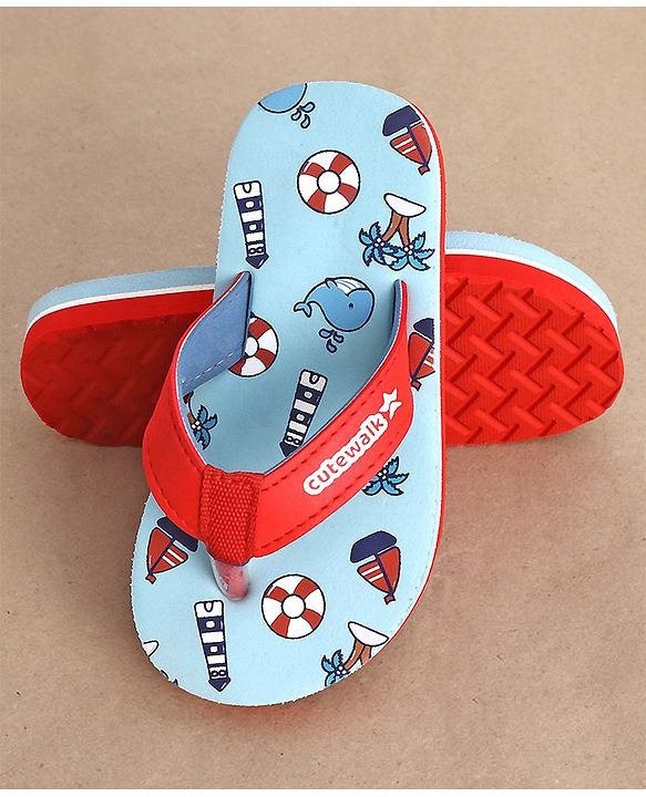 Cute Walk by Babyhug Slip On Flip Flop with Whale Print - Red & Blue