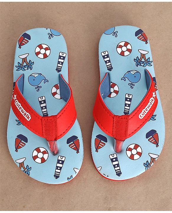 Cute Walk by Babyhug Slip On Flip Flop with Whale Print - Red & Blue