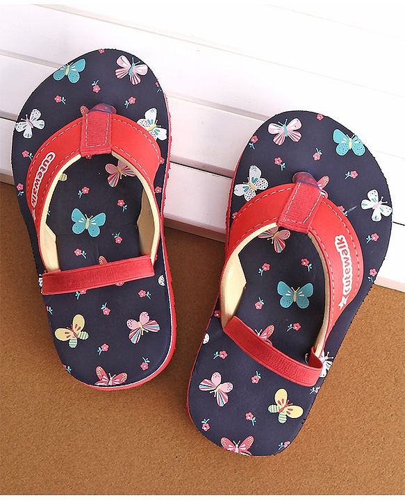 Cute Walk by Babyhug Butterfly Printed Flip Flops with Back Strap - Pink & Navy Blue