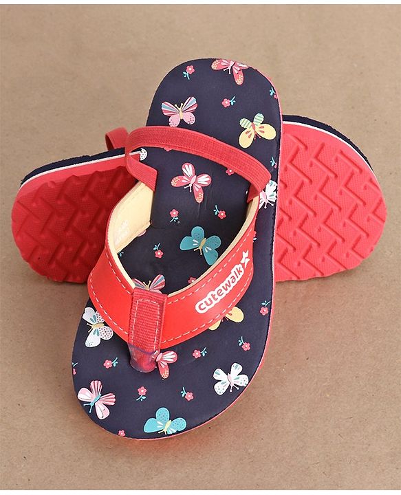 Cute Walk by Babyhug Butterfly Printed Flip Flops with Back Strap - Pink & Navy Blue