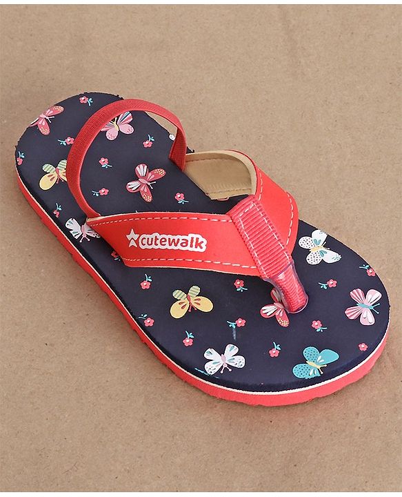 Cute Walk by Babyhug Butterfly Printed Flip Flops with Back Strap - Pink & Navy Blue