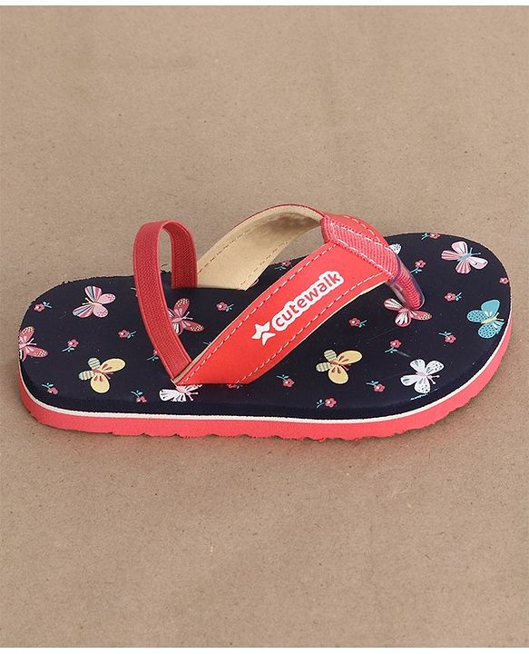 Cute Walk by Babyhug Butterfly Printed Flip Flops with Back Strap - Pink & Navy Blue