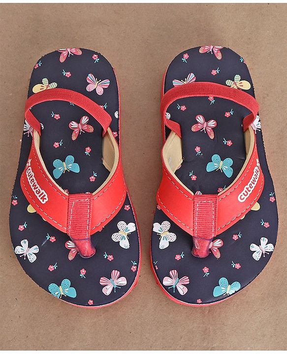 Cute Walk by Babyhug Butterfly Printed Flip Flops with Back Strap - Pink & Navy Blue