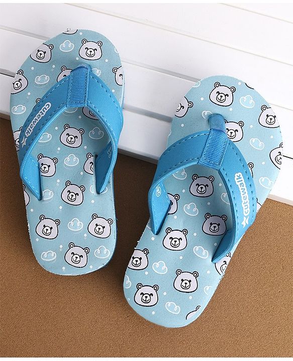 Cute Walk by Babyhug Slip On Flip Flop with Bear Print - Blue