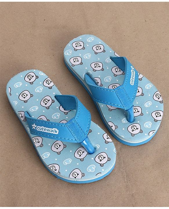 Cute Walk by Babyhug Slip On Flip Flop with Bear Print - Blue
