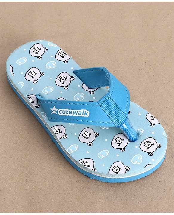 Cute Walk by Babyhug Slip On Flip Flop with Bear Print - Blue