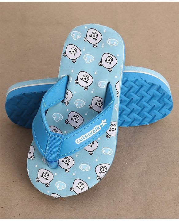Cute Walk by Babyhug Slip On Flip Flop with Bear Print - Blue