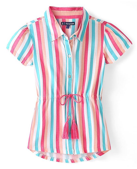 Pine Kids Woven Half Sleeves Shirt & Leggings Striped - Pink