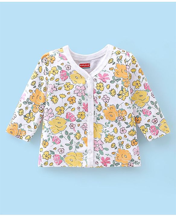 Babyhug 100% Cotton Knit Full Sleeves Front Open Floral & Deer Printed Vests Pack of 3 - Multicolour