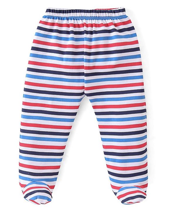 Babyhug 100% Cotton Interlock Knit Full Sleeves Onesies with Legging Stripes & Text Print - Multicolor