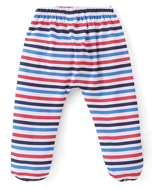 Babyhug 100% Cotton Interlock Knit Full Sleeves Onesies with Legging Stripes & Text Print - Multicolor