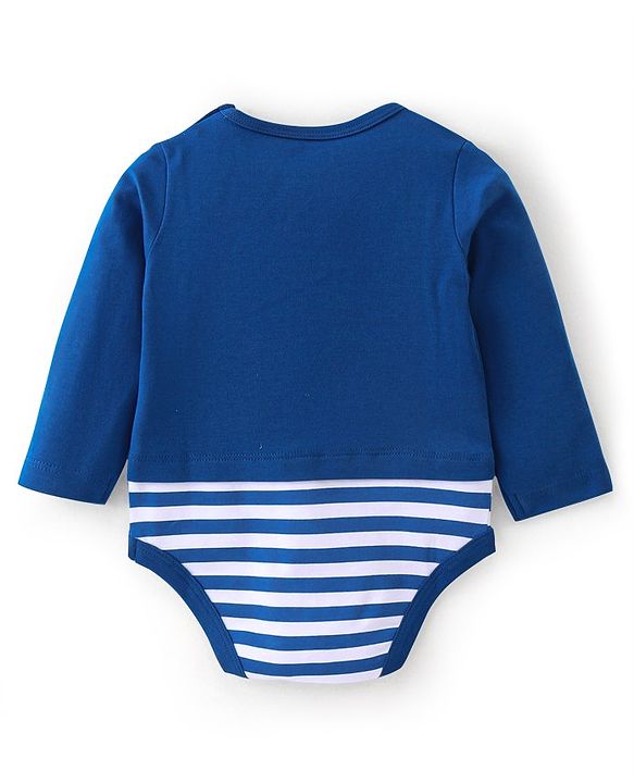Babyhug 100% Cotton Knit Full Sleeves Onesie With Animals Print - Navy Blue