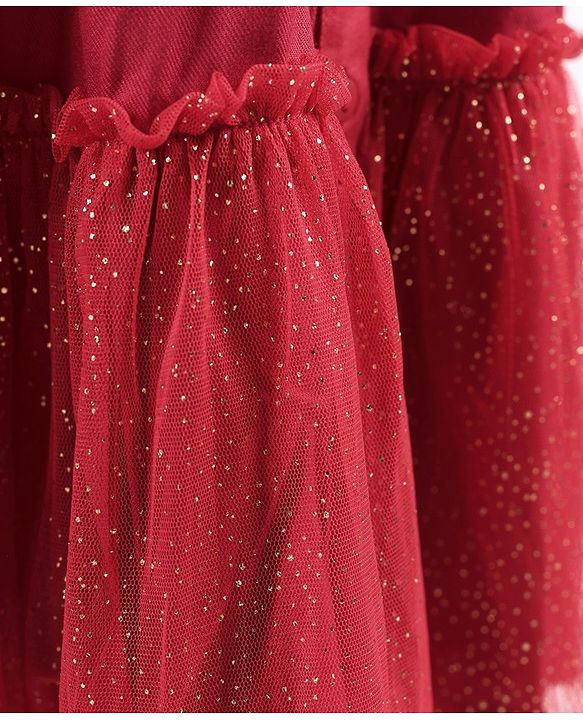 Pine Kids Woven Full Sleeves Button Up Tiered Solid Color Dress - Red