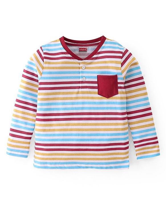 Babyhug Cotton Knit Full Sleeves Striped T-Shirt - Multicolour