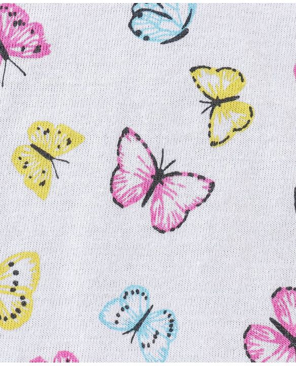 Babyhug Cotton Knit Full Sleeves Butterfly Print T-Shirt with Frill Detailing - White