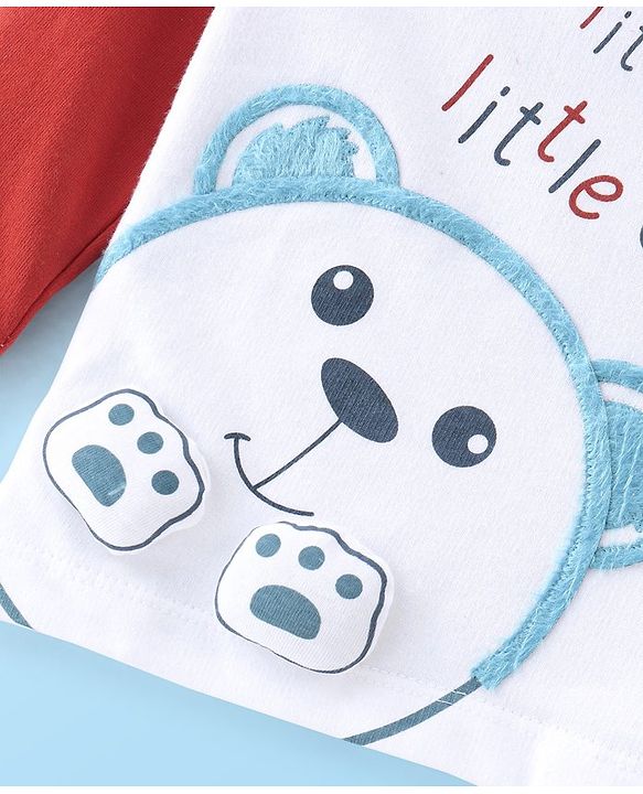 Babyhug 100% Cotton Knit Raglan Sleeves T-Shirt & Lounge Pant Set Teddy Print - Multicolour