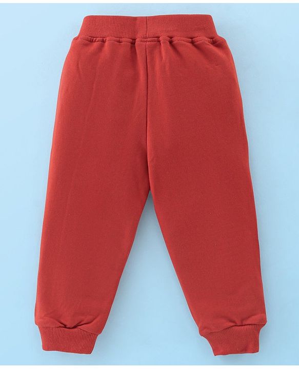 Babyhug Cotton Knit Full Sleeves Text Print T-Shirt & Lounge Pant Set - White & Maroon