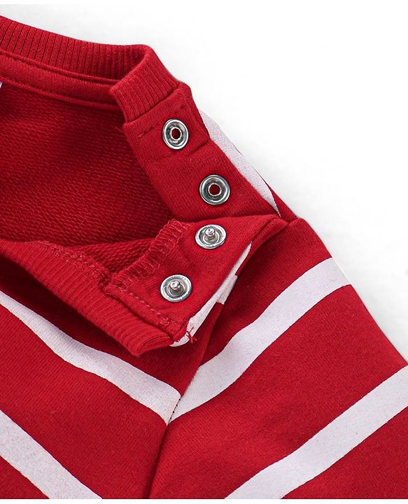 Babyhug 100% Cotton Knit Full Sleeves T-Shirt & Lounge Pant With Sheep & Cat Embroidery - Red & White