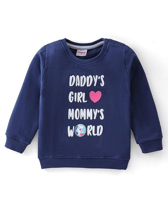 Babyhug 100% Cotton Knit Full Sleeves Sweatshirt with Text Graphics - Blue