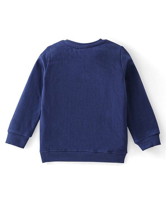 Babyhug 100% Cotton Knit Full Sleeves Sweatshirt with Text Graphics - Blue
