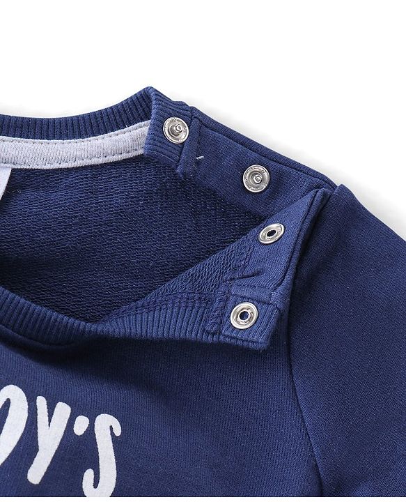 Babyhug 100% Cotton Knit Full Sleeves Sweatshirt with Text Graphics - Blue