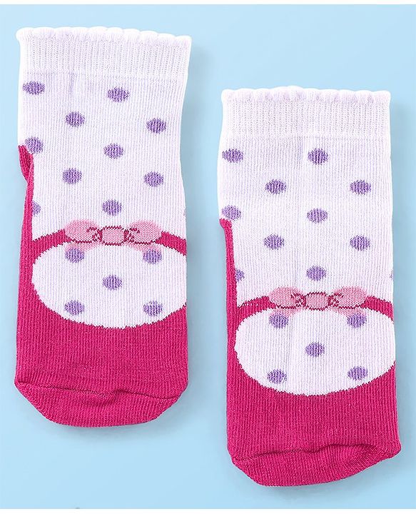 Cute Walk by Babyhug Ankle Length Anti Bacterial Socks Polka Dot Design Pack of 3 - Pink & Purple