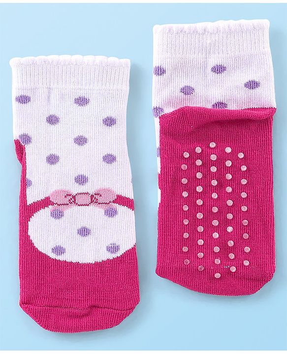 Cute Walk by Babyhug Ankle Length Anti Bacterial Socks Polka Dot Design Pack of 3 - Pink & Purple