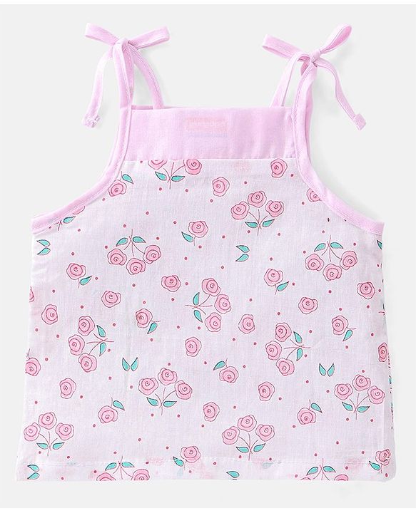 Babyhug 100% Cotton Sleeveless Jhabla Floral Print Pack Of 3 - Blue & Pink