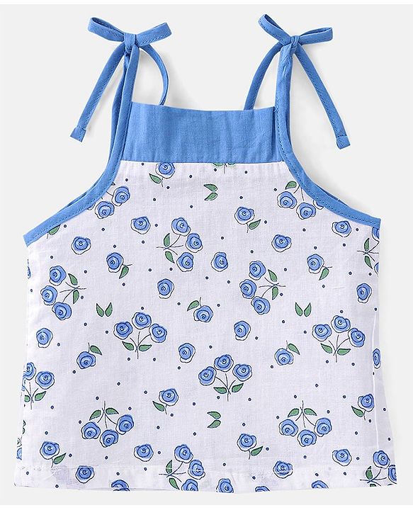 Babyhug 100% Cotton Sleeveless Jhabla Floral Print Pack Of 3 - Blue & Pink