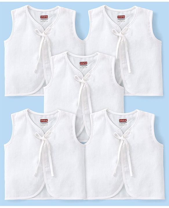 Babyhug 100% Cotton Front Tie Knot Jhabla Pack of 5 - White