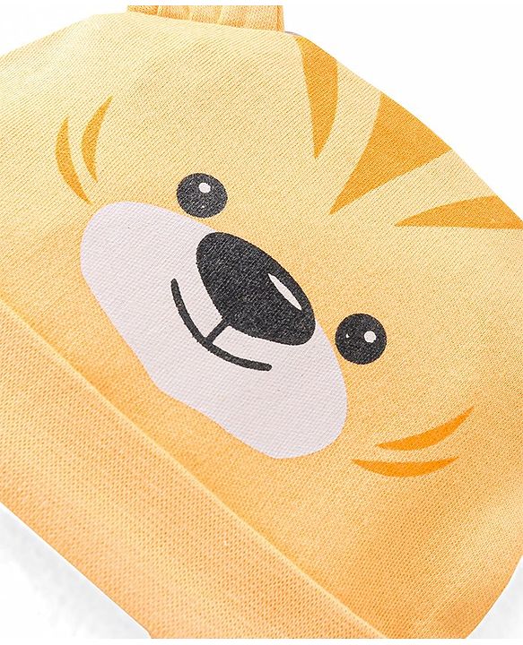 Babyhug 100% Cotton Knit Tiger Print Cap - Mustard